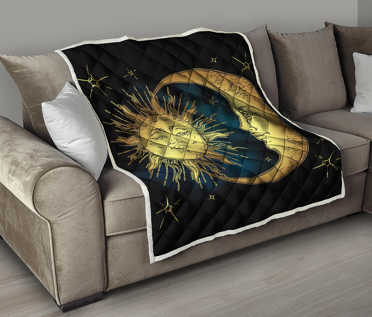 Vintage Sun And Moon Print Quilt