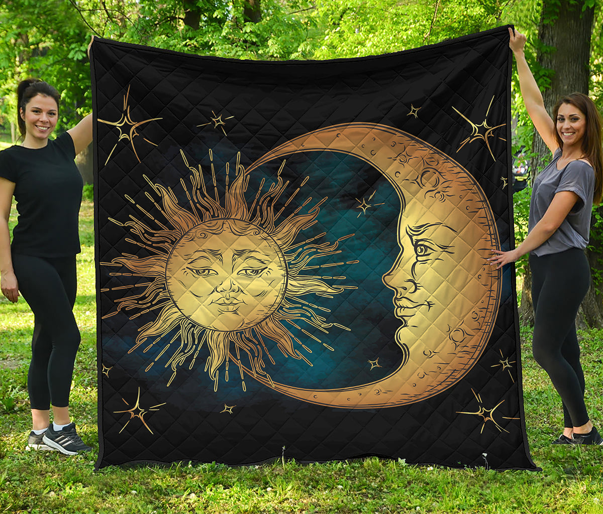 Vintage Sun And Moon Print Quilt