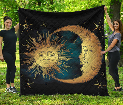 Vintage Sun And Moon Print Quilt