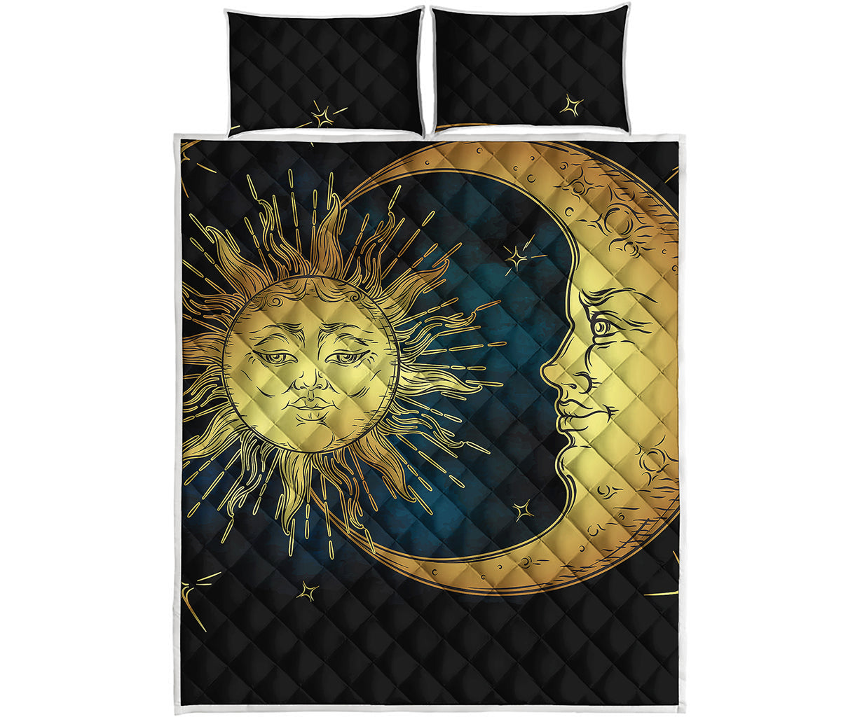 Vintage Sun And Moon Print Quilt Bed Set
