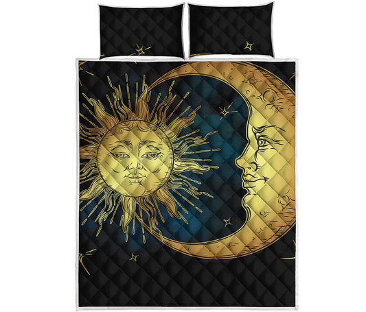 Vintage Sun And Moon Print Quilt Bed Set