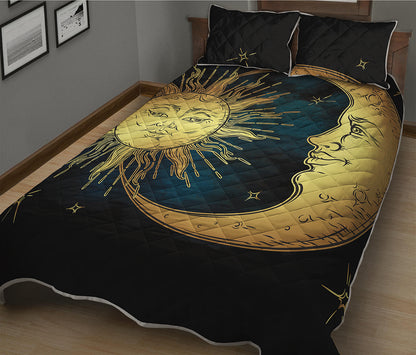 Vintage Sun And Moon Print Quilt Bed Set