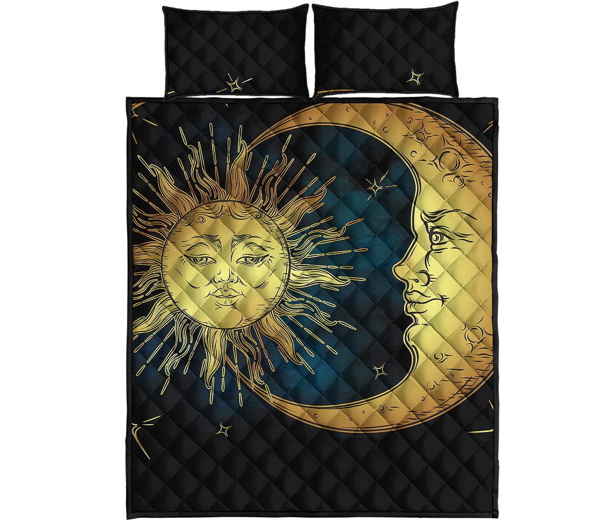 Vintage Sun And Moon Print Quilt Bed Set