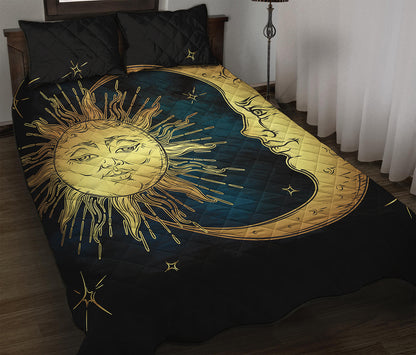 Vintage Sun And Moon Print Quilt Bed Set