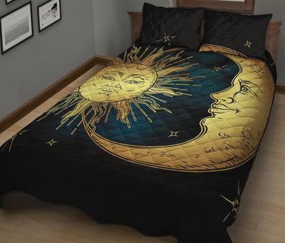 Vintage Sun And Moon Print Quilt Bed Set