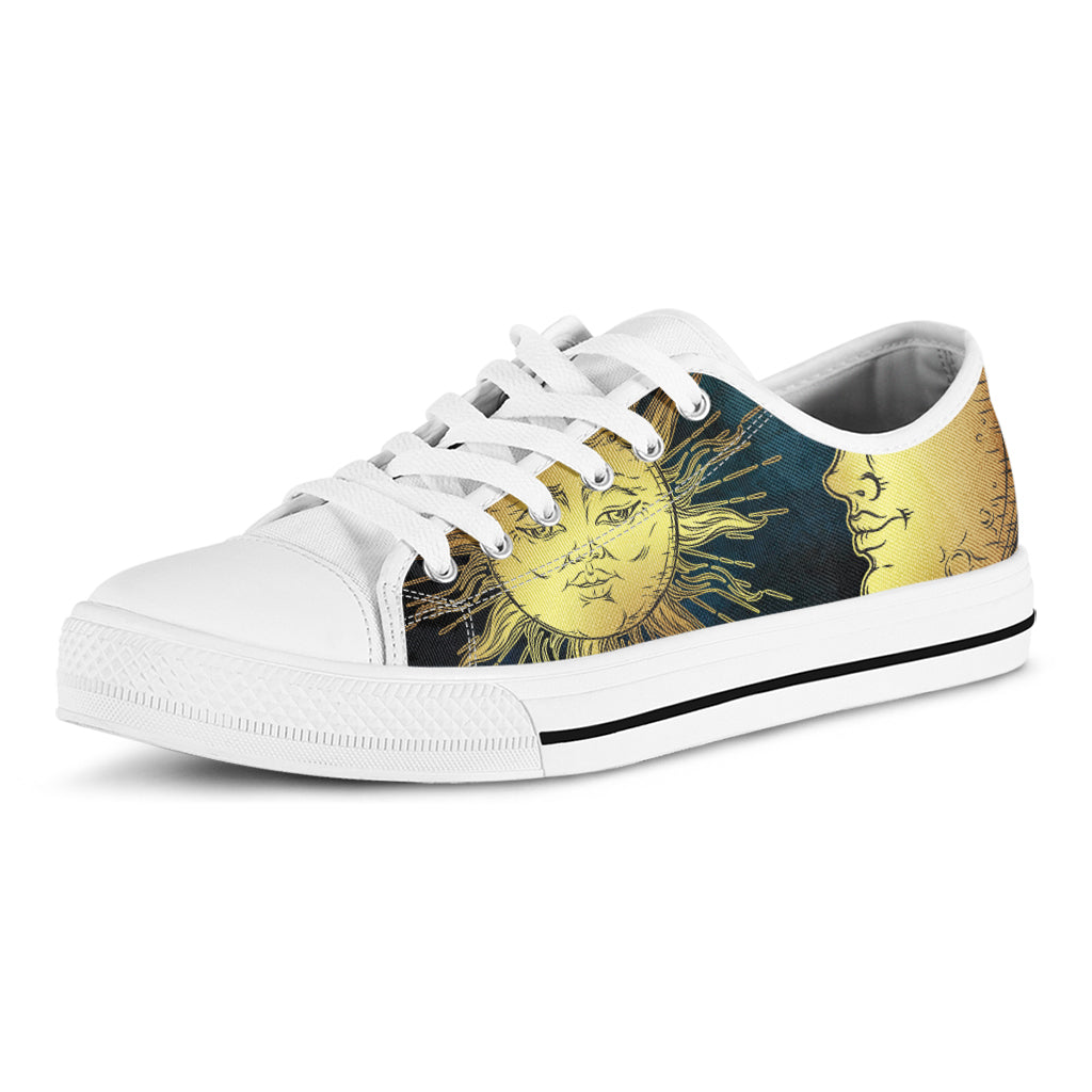Vintage Sun And Moon Print White Low Top Shoes
