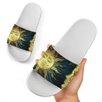Vintage Sun And Moon Print White Slide Sandals