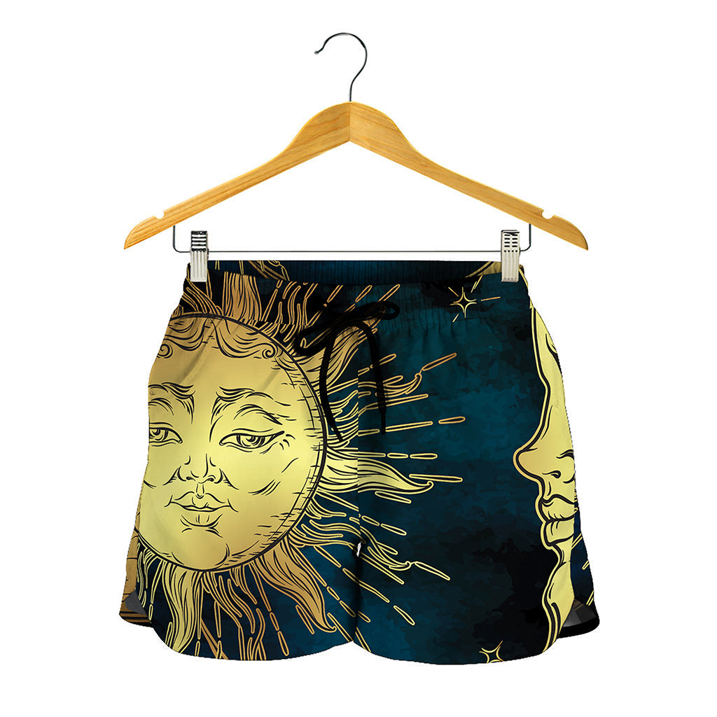 Vintage Sun And Moon Print Women's Shorts