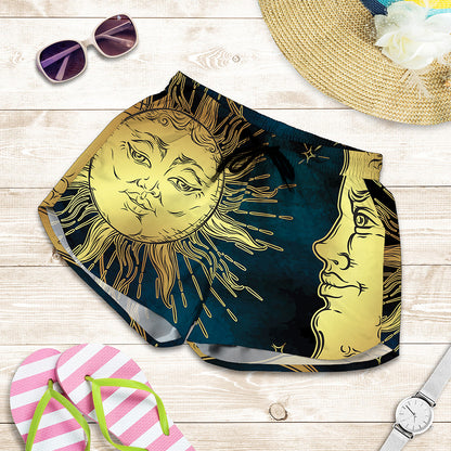 Vintage Sun And Moon Print Women's Shorts