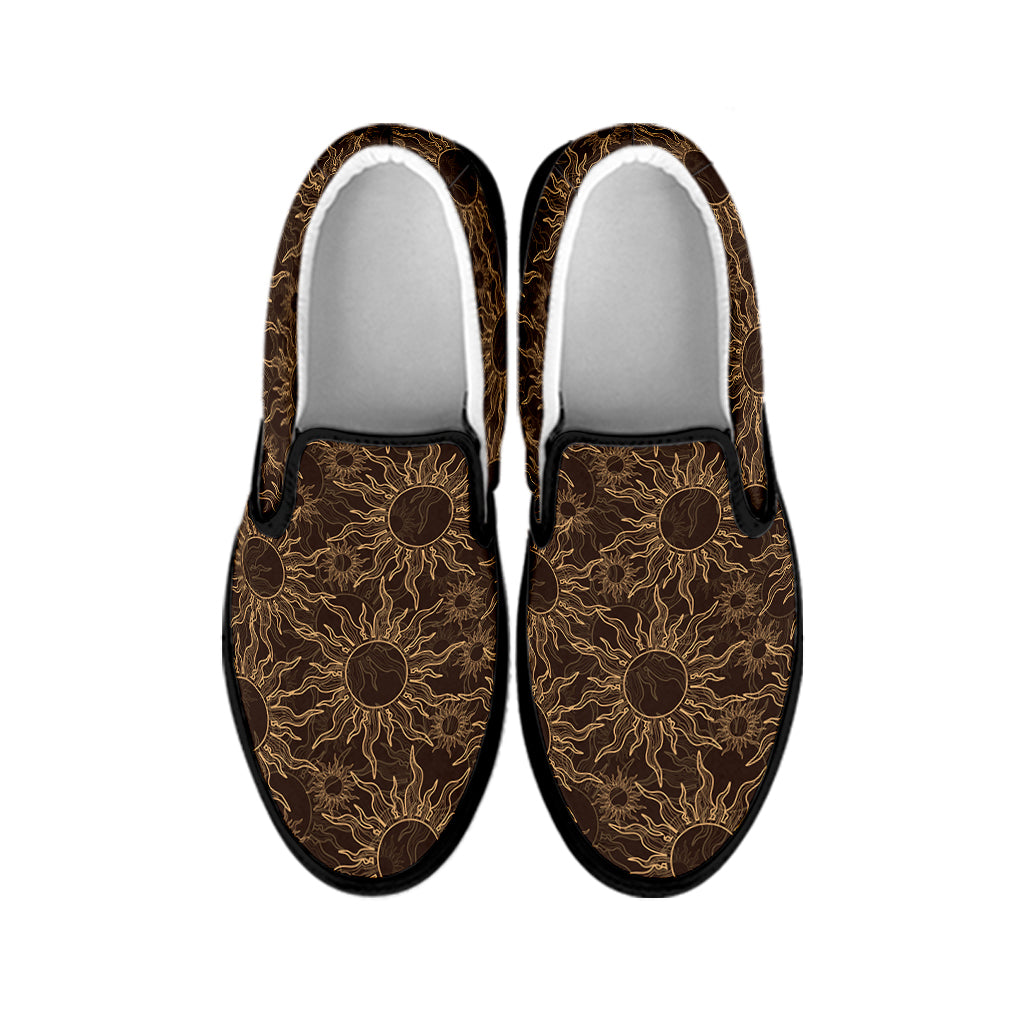 Vintage Sun Pattern Print Black Slip On Shoes
