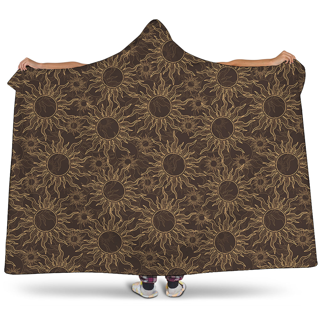 Vintage Sun Pattern Print Hooded Blanket