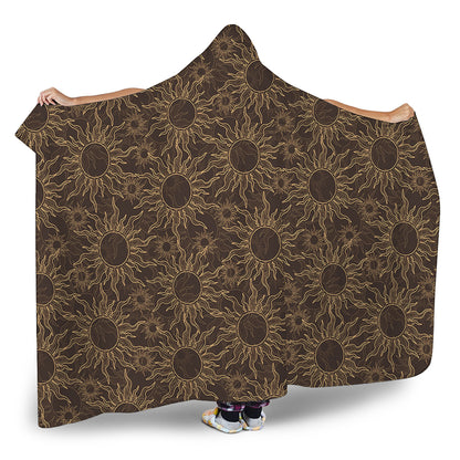 Vintage Sun Pattern Print Hooded Blanket