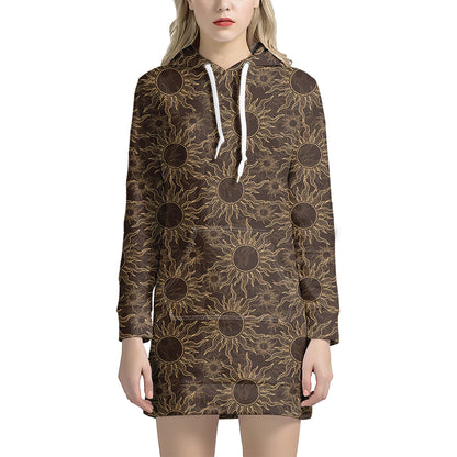 Vintage Sun Pattern Print Hoodie Dress