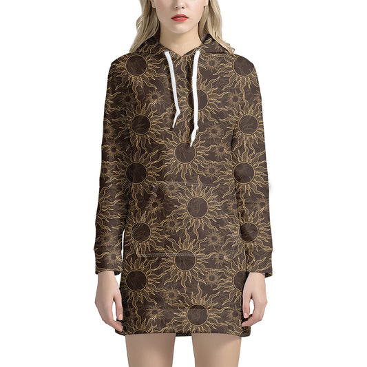 Vintage Sun Pattern Print Hoodie Dress