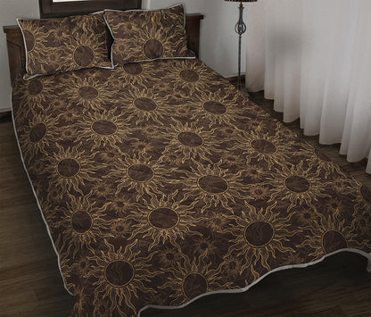 Vintage Sun Pattern Print Quilt Bed Set