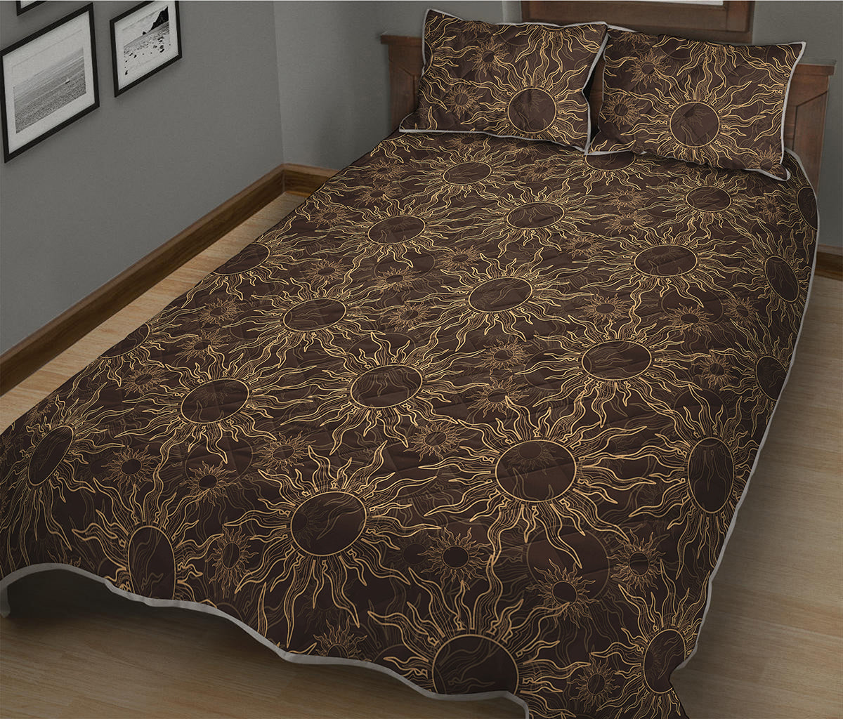 Vintage Sun Pattern Print Quilt Bed Set