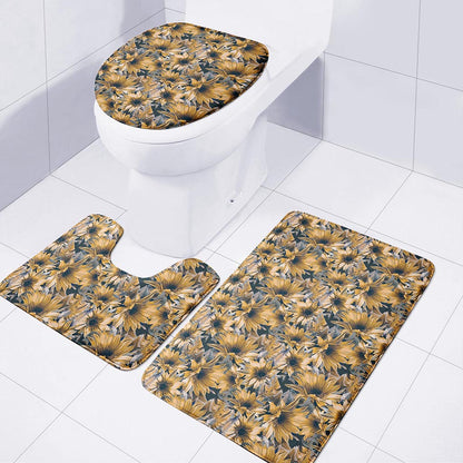 Vintage Sunflower Pattern Print 3 Piece Bath Mat Set