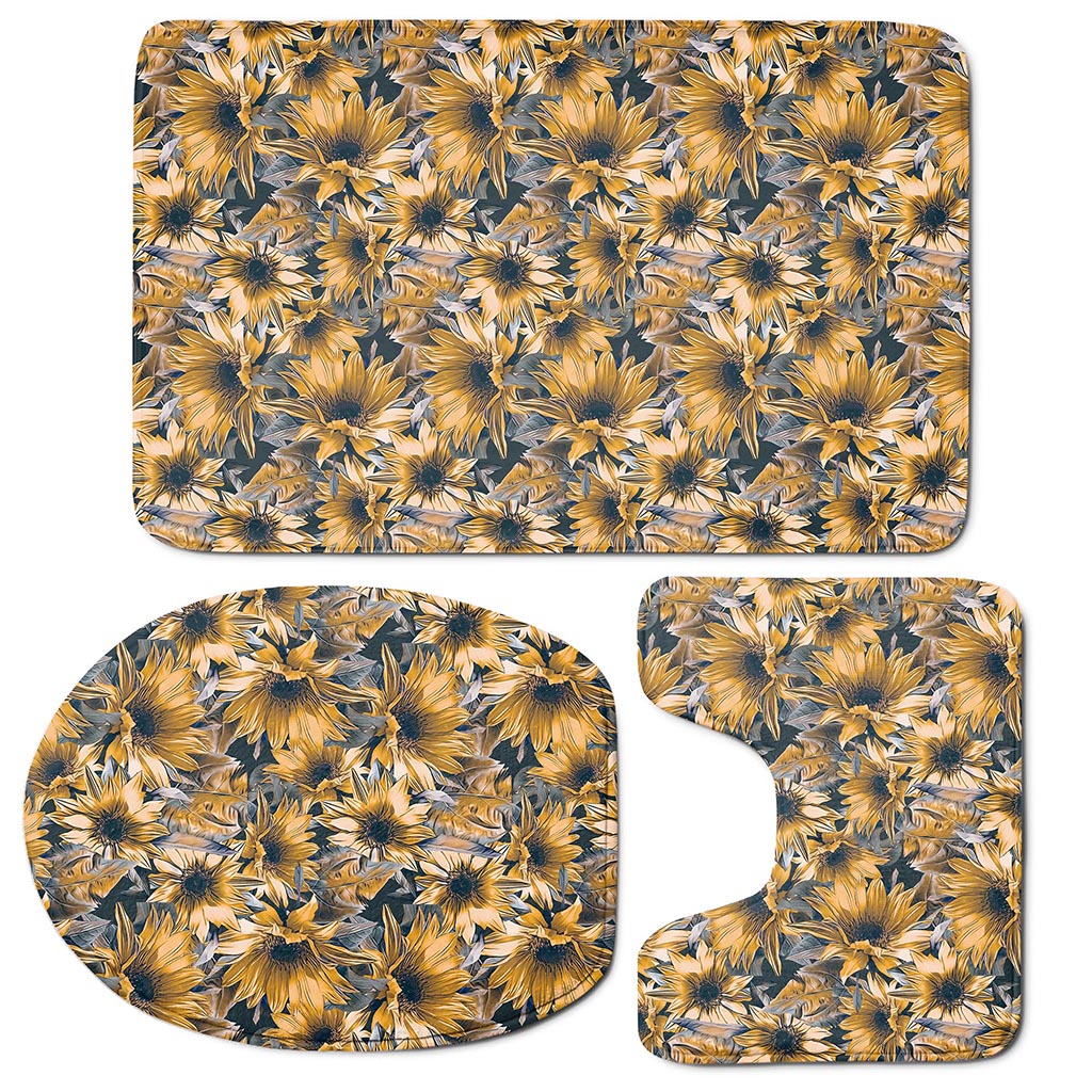 Vintage Sunflower Pattern Print 3 Piece Bath Mat Set