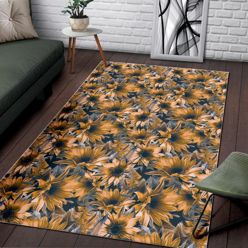 Vintage Sunflower Pattern Print Area Rug GearFrost