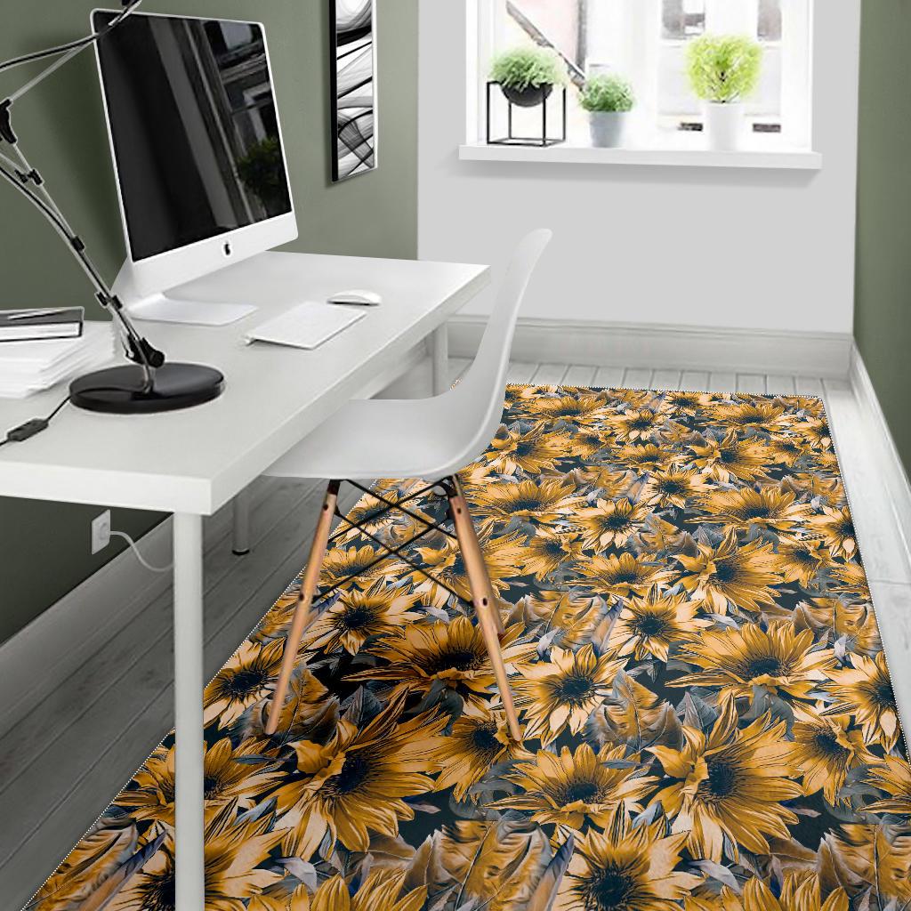 Vintage Sunflower Pattern Print Area Rug GearFrost