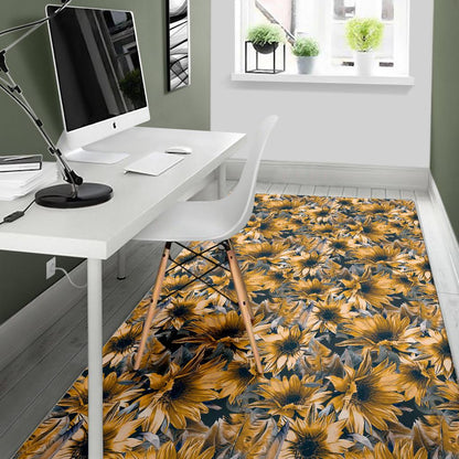 Vintage Sunflower Pattern Print Area Rug GearFrost