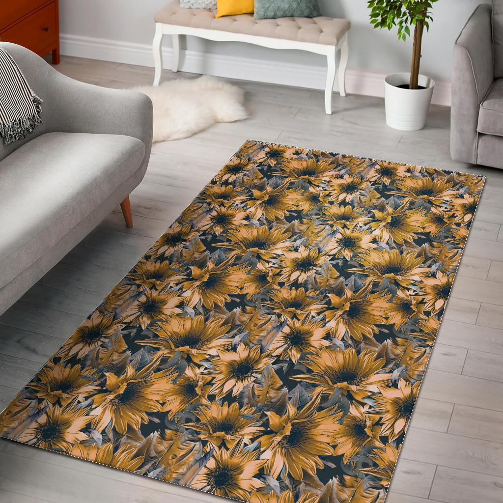 Vintage Sunflower Pattern Print Area Rug GearFrost