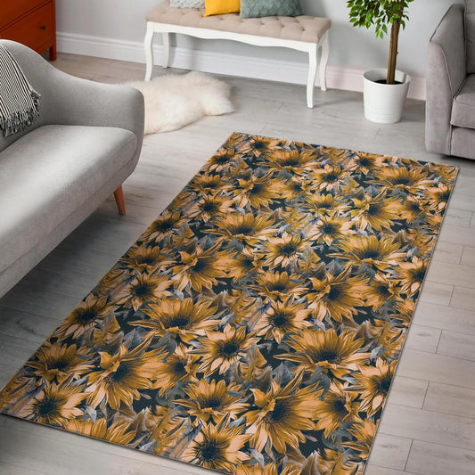 Vintage Sunflower Pattern Print Area Rug GearFrost