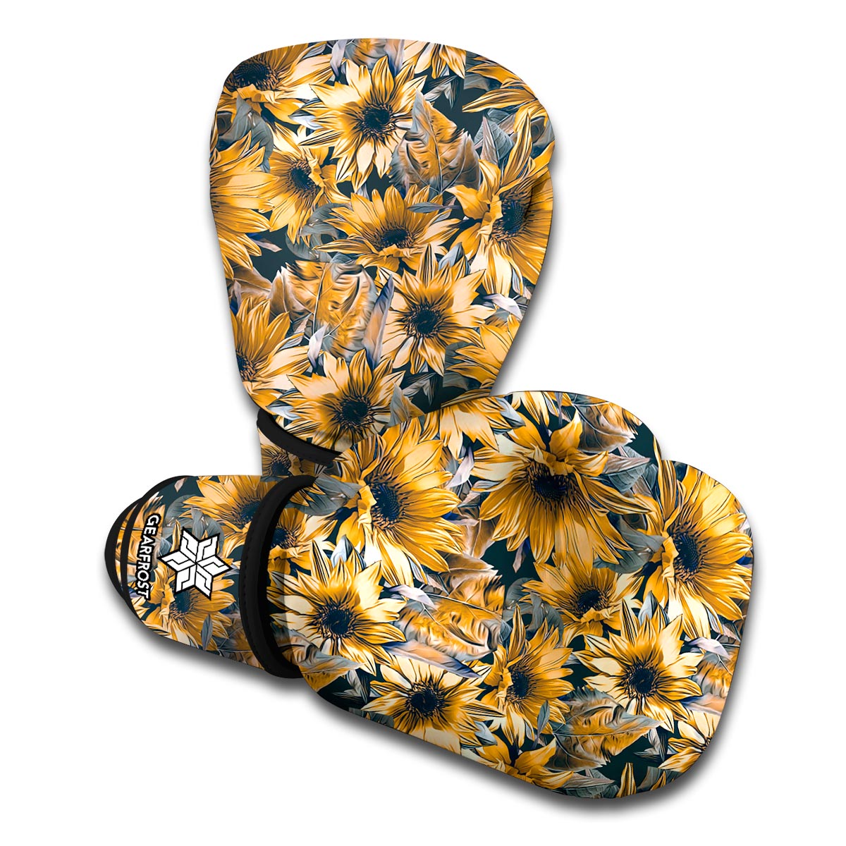 Vintage Sunflower Pattern Print Boxing Gloves