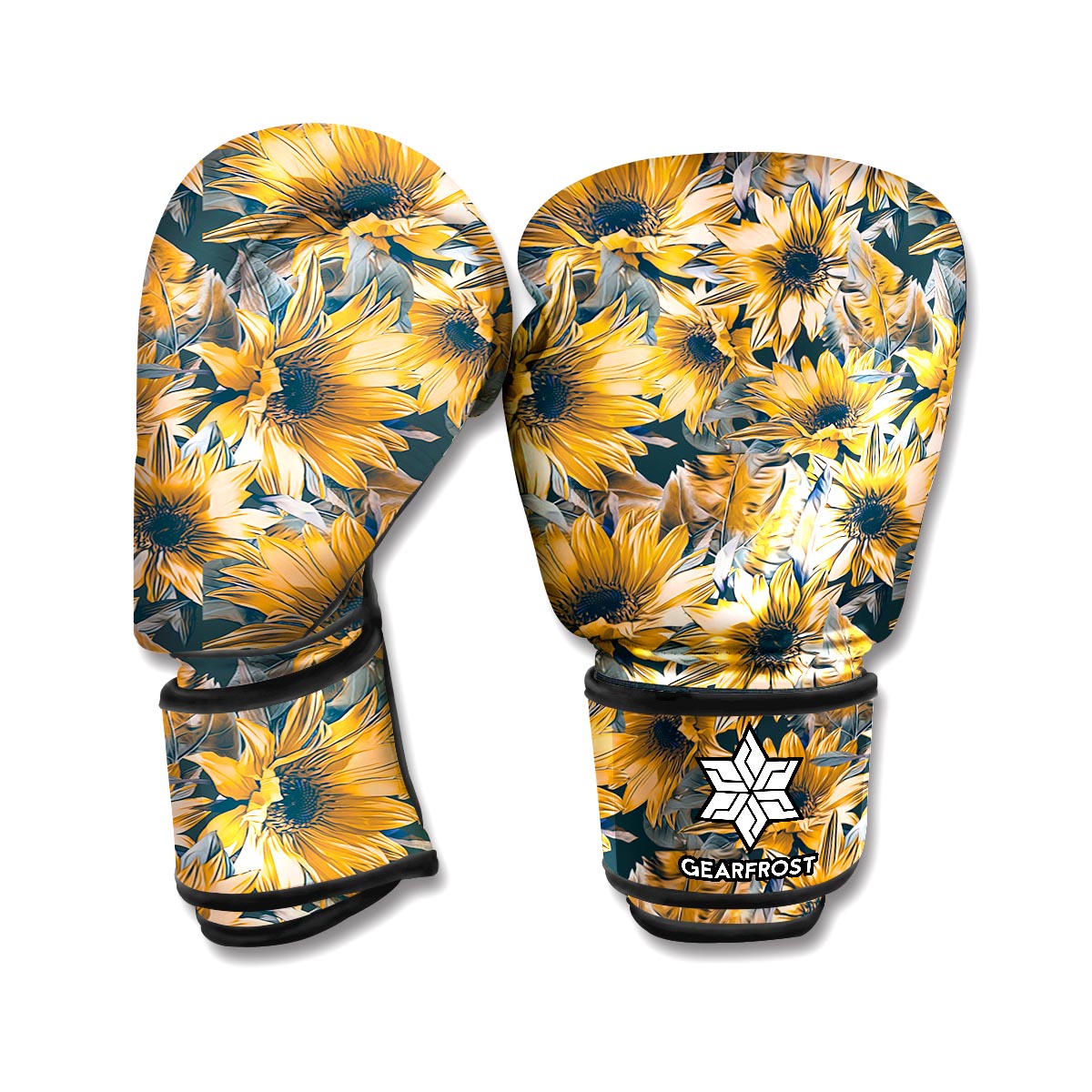 Vintage Sunflower Pattern Print Boxing Gloves