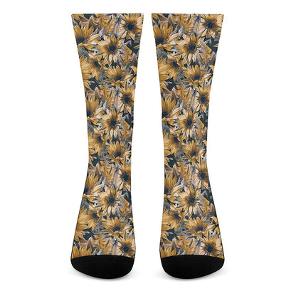 Vintage Sunflower Pattern Print Crew Socks