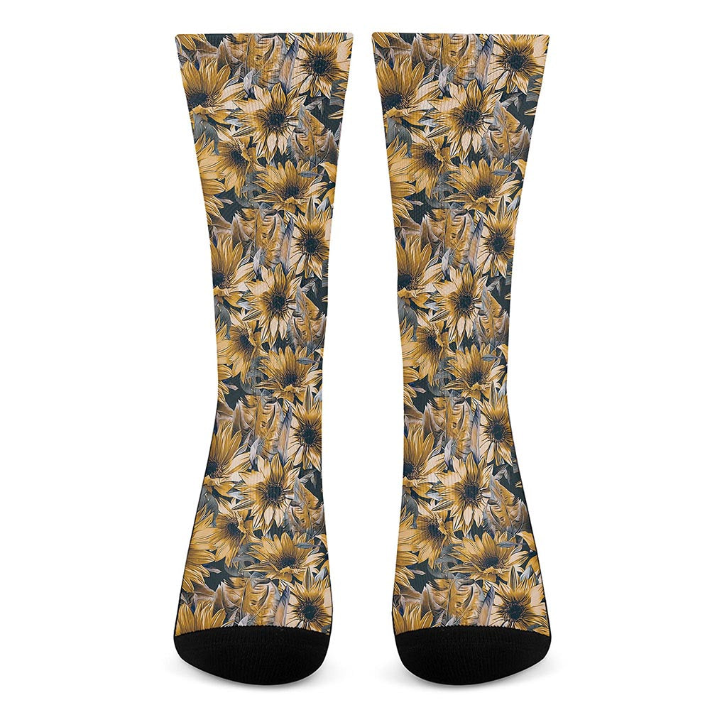 Vintage Sunflower Pattern Print Crew Socks