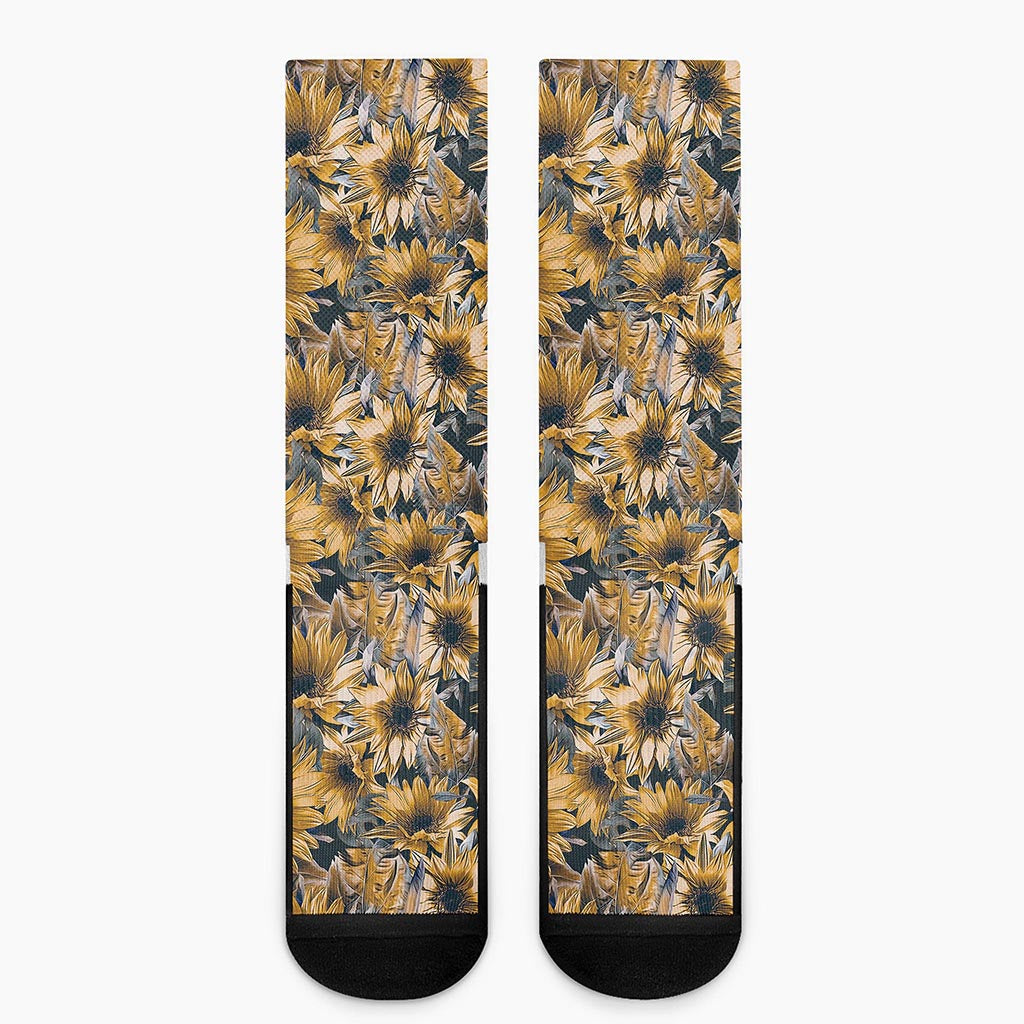 Vintage Sunflower Pattern Print Crew Socks