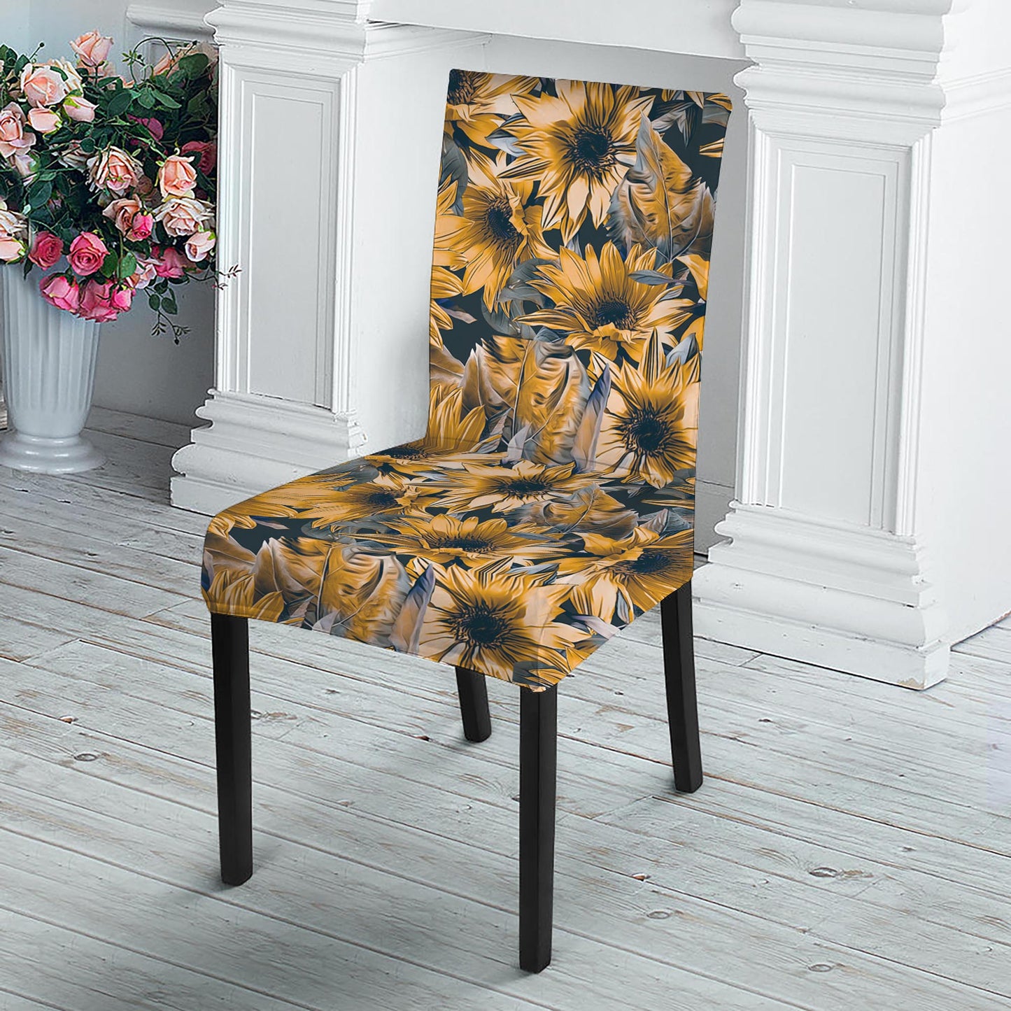 Vintage Sunflower Pattern Print Dining Chair Slipcover
