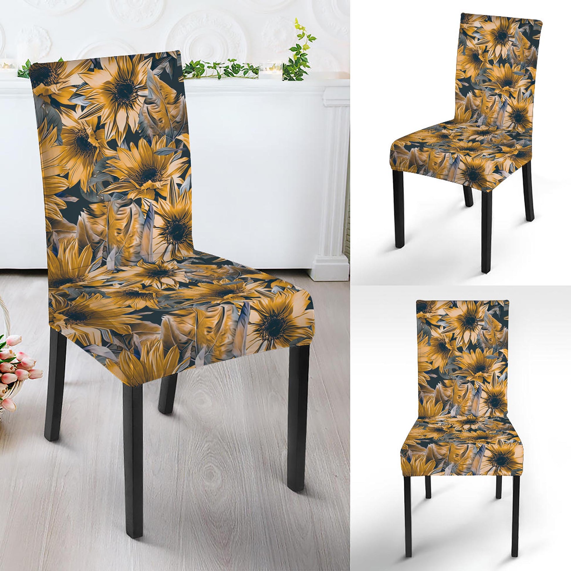 Vintage Sunflower Pattern Print Dining Chair Slipcover