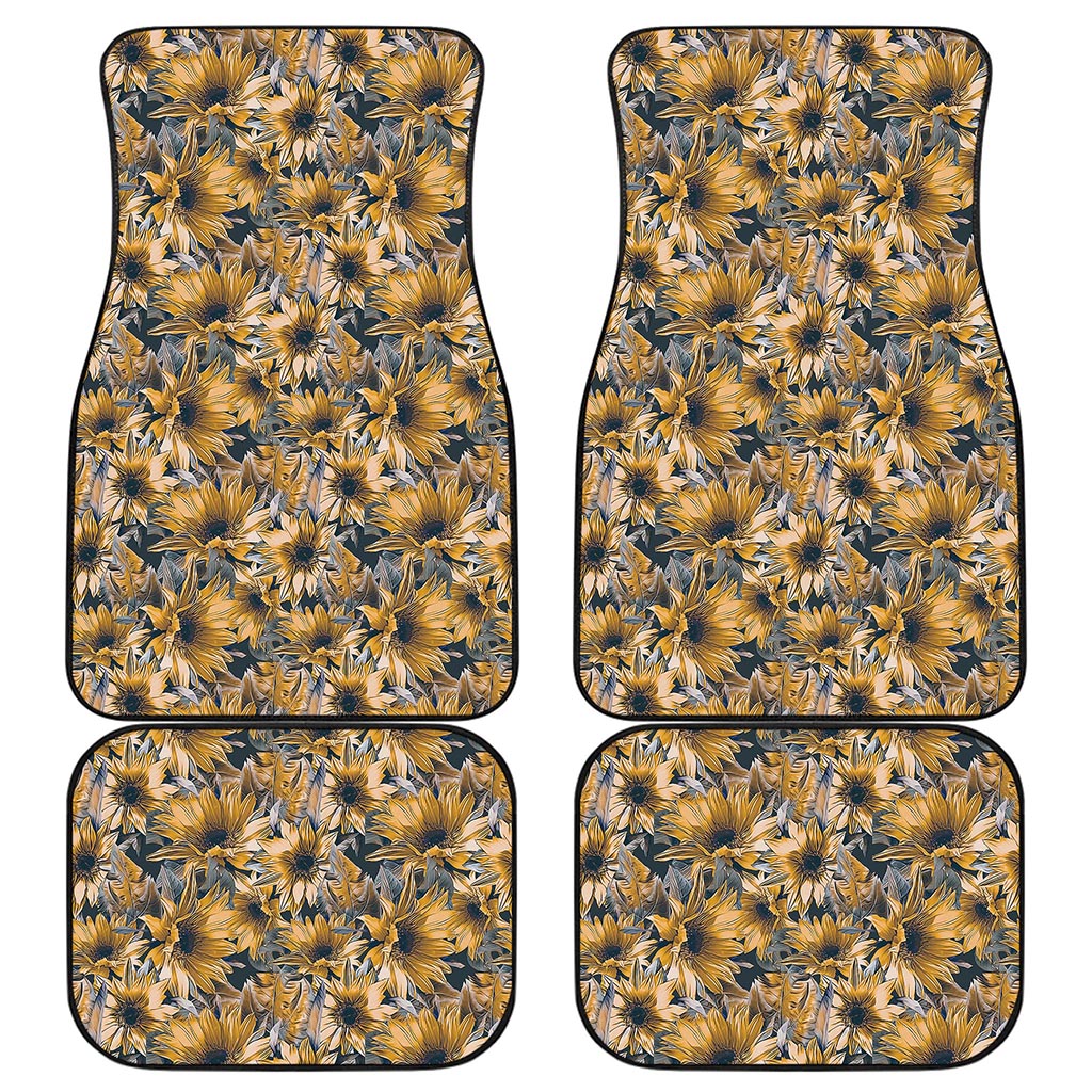 Vintage Sunflower Pattern Print Front and Back Car Floor Mats