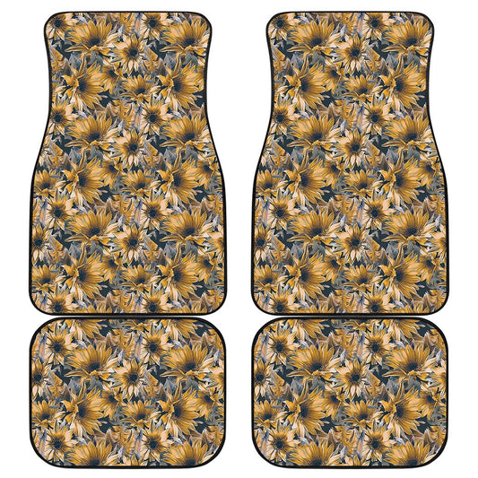 Vintage Sunflower Pattern Print Front and Back Car Floor Mats