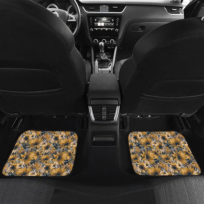 Vintage Sunflower Pattern Print Front and Back Car Floor Mats