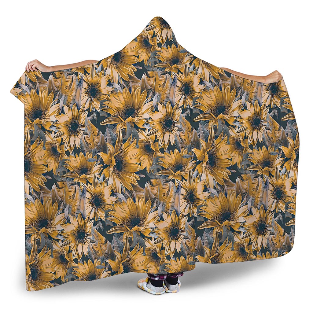Vintage Sunflower Pattern Print Hooded Blanket