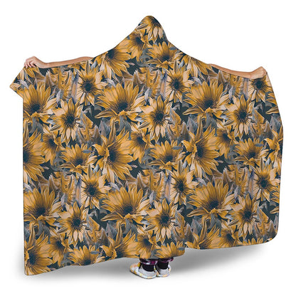 Vintage Sunflower Pattern Print Hooded Blanket
