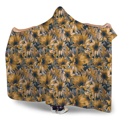 Vintage Sunflower Pattern Print Hooded Blanket