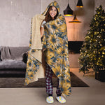 Vintage Sunflower Pattern Print Hooded Blanket