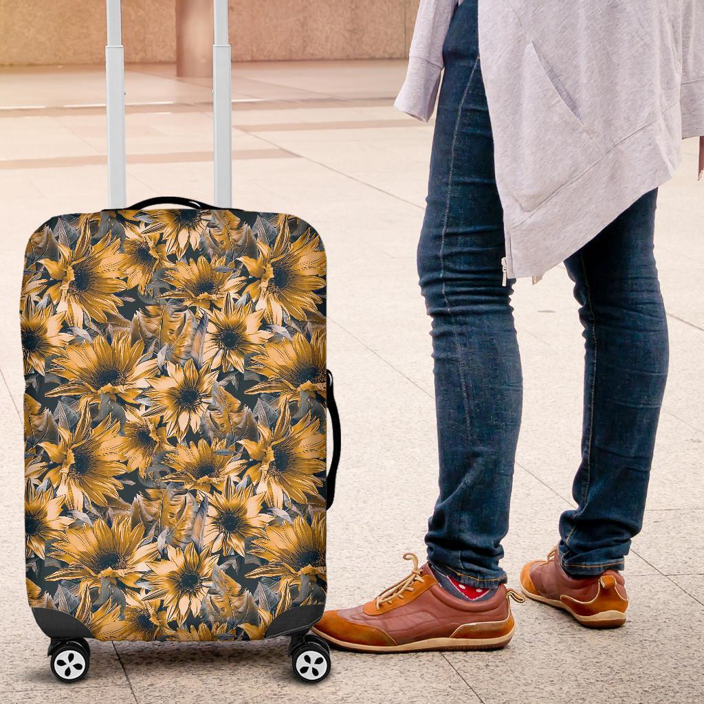 Vintage Sunflower Pattern Print Luggage Cover GearFrost