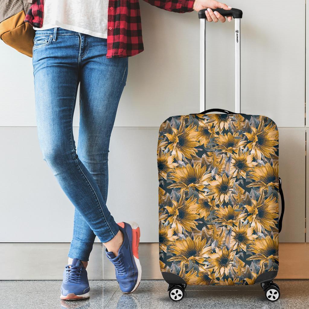 Vintage Sunflower Pattern Print Luggage Cover GearFrost