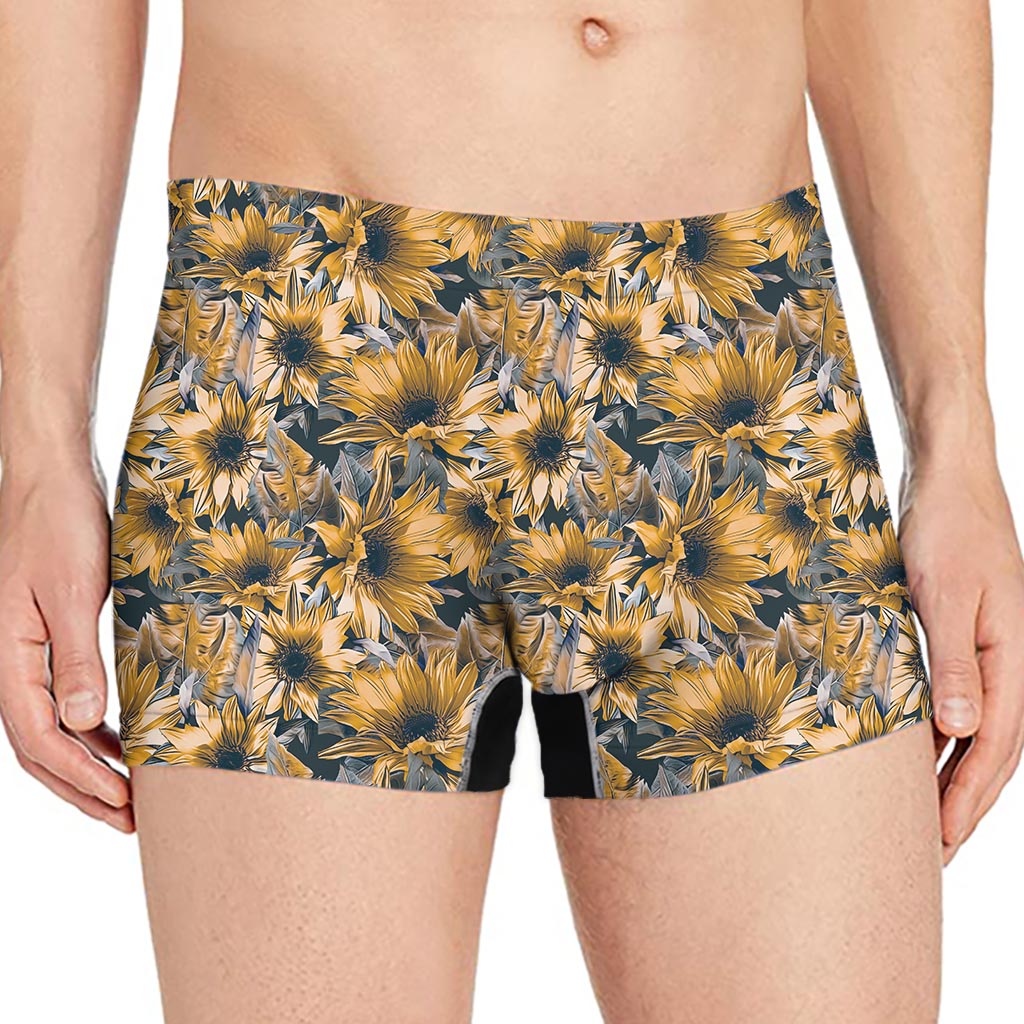 Vintage Sunflower Pattern Print Men's Boxer Briefs