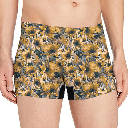Vintage Sunflower Pattern Print Men's Boxer Briefs