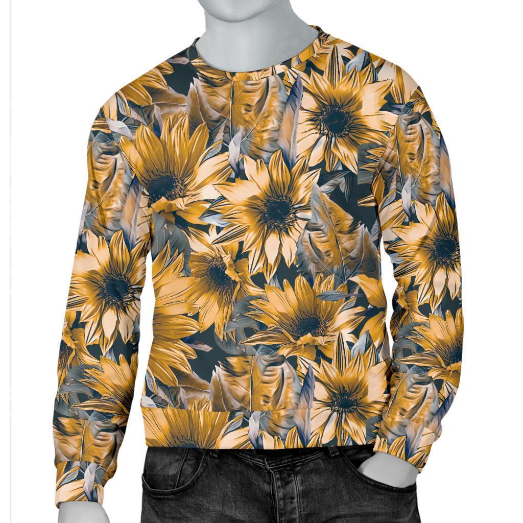 Vintage Sunflower Pattern Print Men's Crewneck Sweatshirt GearFrost