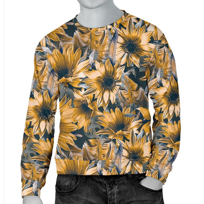 Vintage Sunflower Pattern Print Men's Crewneck Sweatshirt GearFrost
