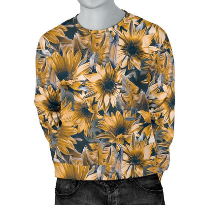Vintage Sunflower Pattern Print Men's Crewneck Sweatshirt GearFrost