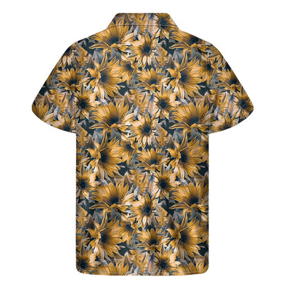 Vintage Sunflower Pattern Print Men's Short Sleeve Shirt