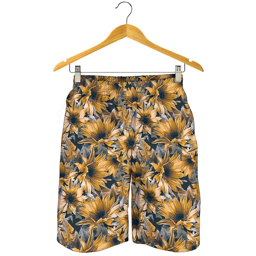 Vintage Sunflower Pattern Print Men's Shorts
